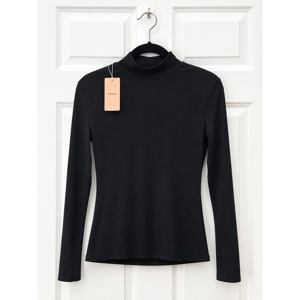 Udobana Women Black Mock Neck Long Sleeve Top Basic Layer Small NWT